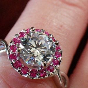 Crystal Carbon 1ct Diamond Ruby Halo 10k WG Ring